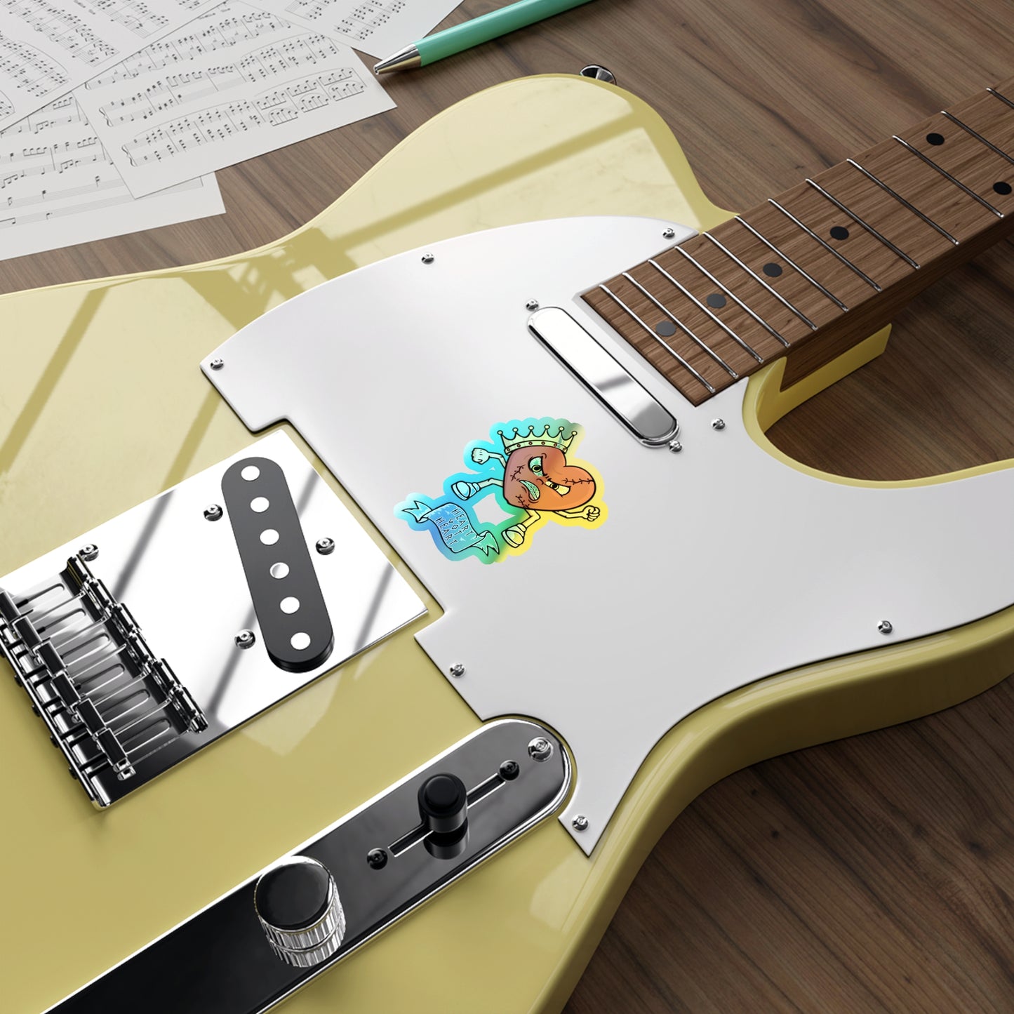 Sticker on guitar body, decorative vinyl sticker for music gear 