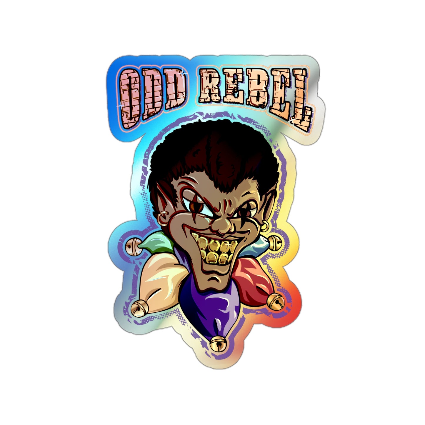 Odd Rebel holographic die-cut vinyl sticker with bold cartoon character illustration 