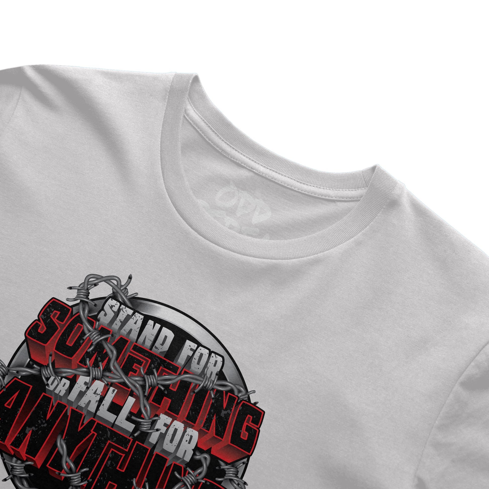 Close-up of white streetwear tee graphic print