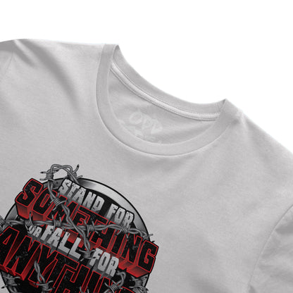 Close-up of white streetwear tee graphic print