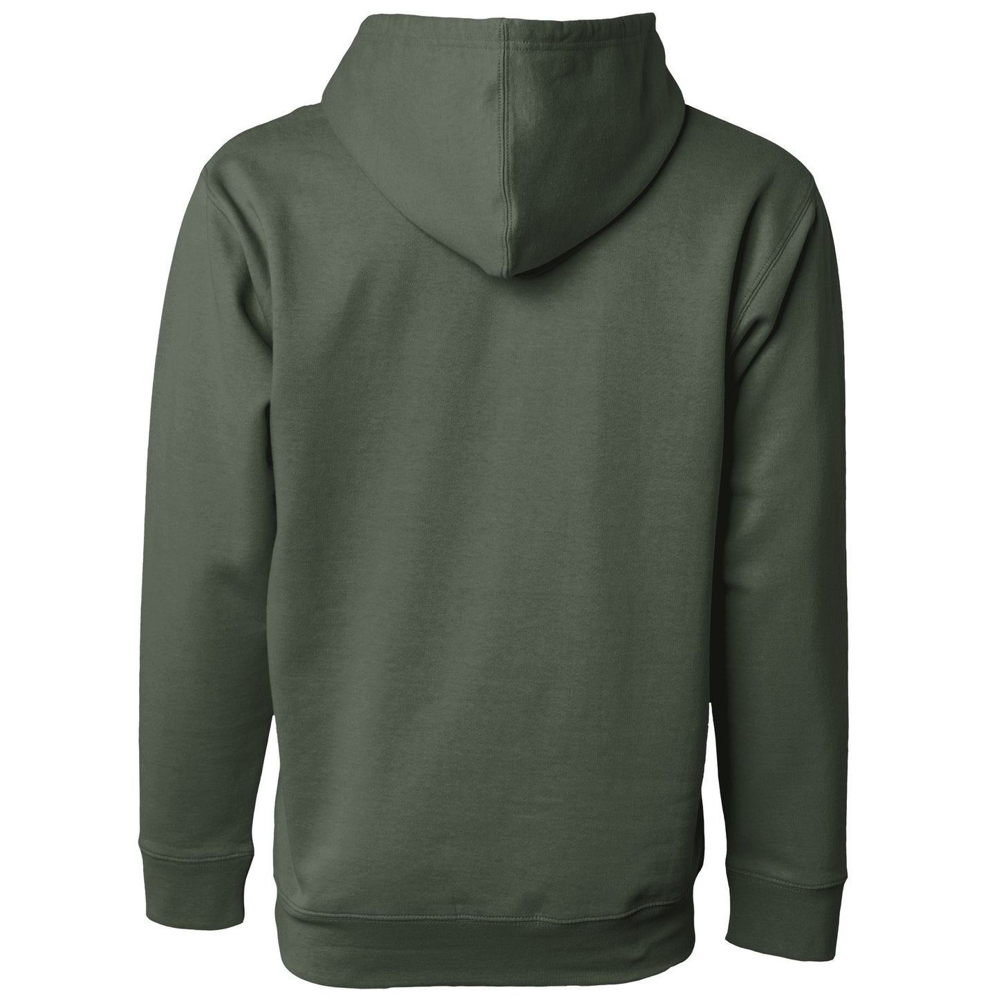 Back view of green streetwear pullover hoodie with clean minimalist finish 