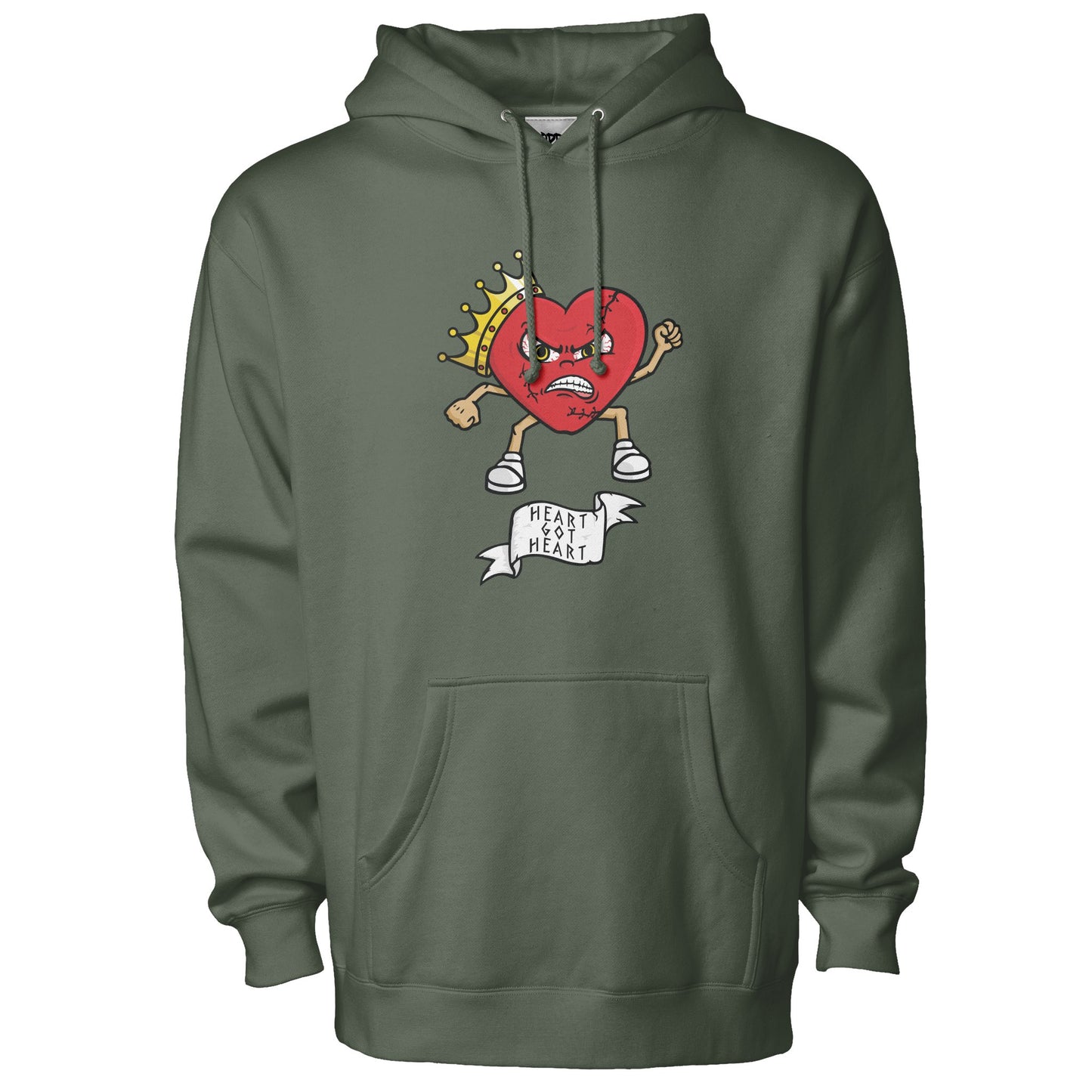 Odd Rebel army green heart got heart graphic hoodie streetwear sweatshirt with bold heart illustration 