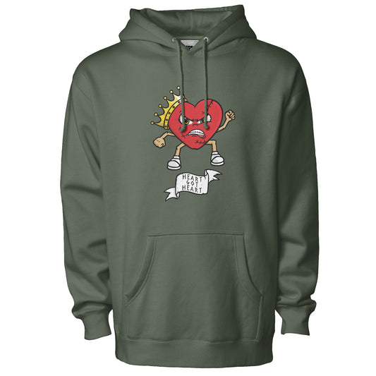 Odd Rebel army green heart got heart graphic hoodie streetwear sweatshirt with bold heart illustration 