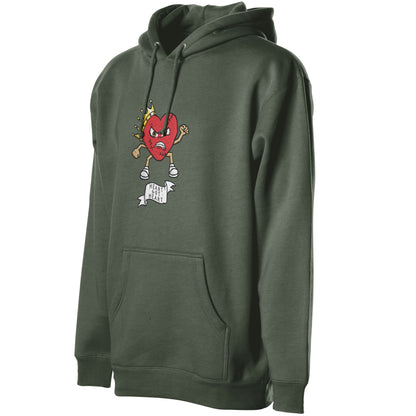 Heart Got Heart graphic pullover hoodie in army green streetwear style 