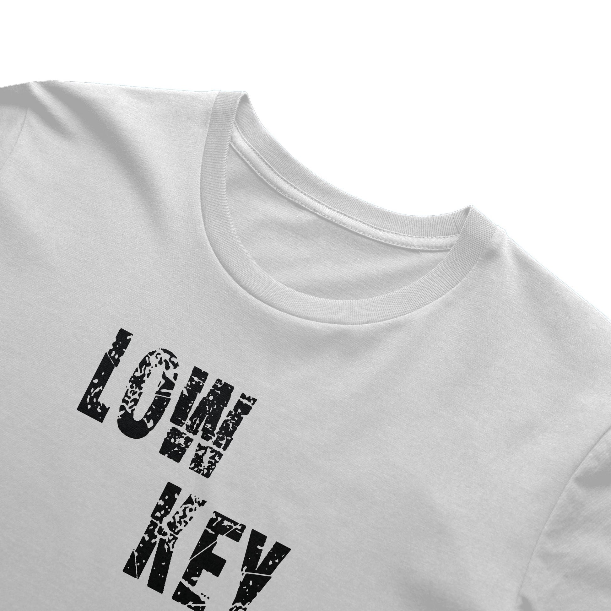 Minimalist text graphic on white streetwear t-shirt 