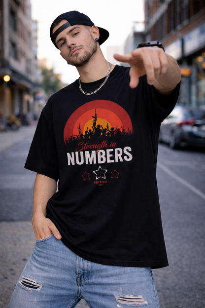 Men's streetwear graphic t-shirt styled for urban fashion