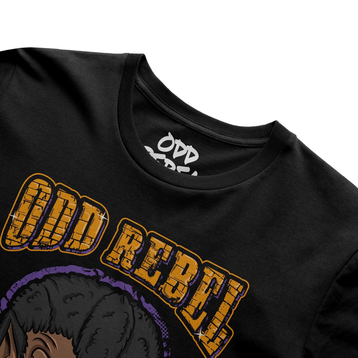 close-up of joker graphic print on black streetwear T-shirt