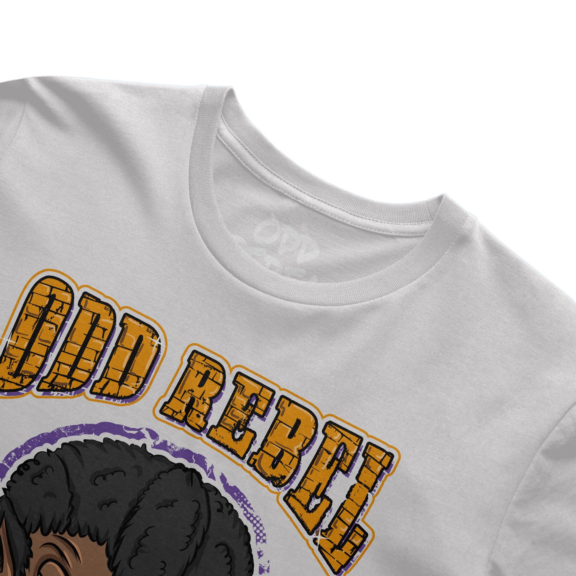 Close-up of joker graphic print on white streetwear T-shirt