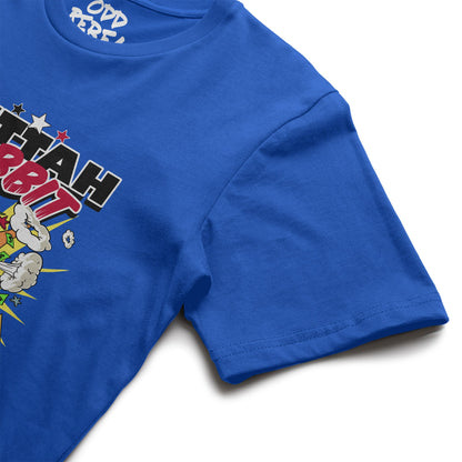 blue guttah rabbit graphic t-shirt sleeve detail with heavyweight cotton fabric