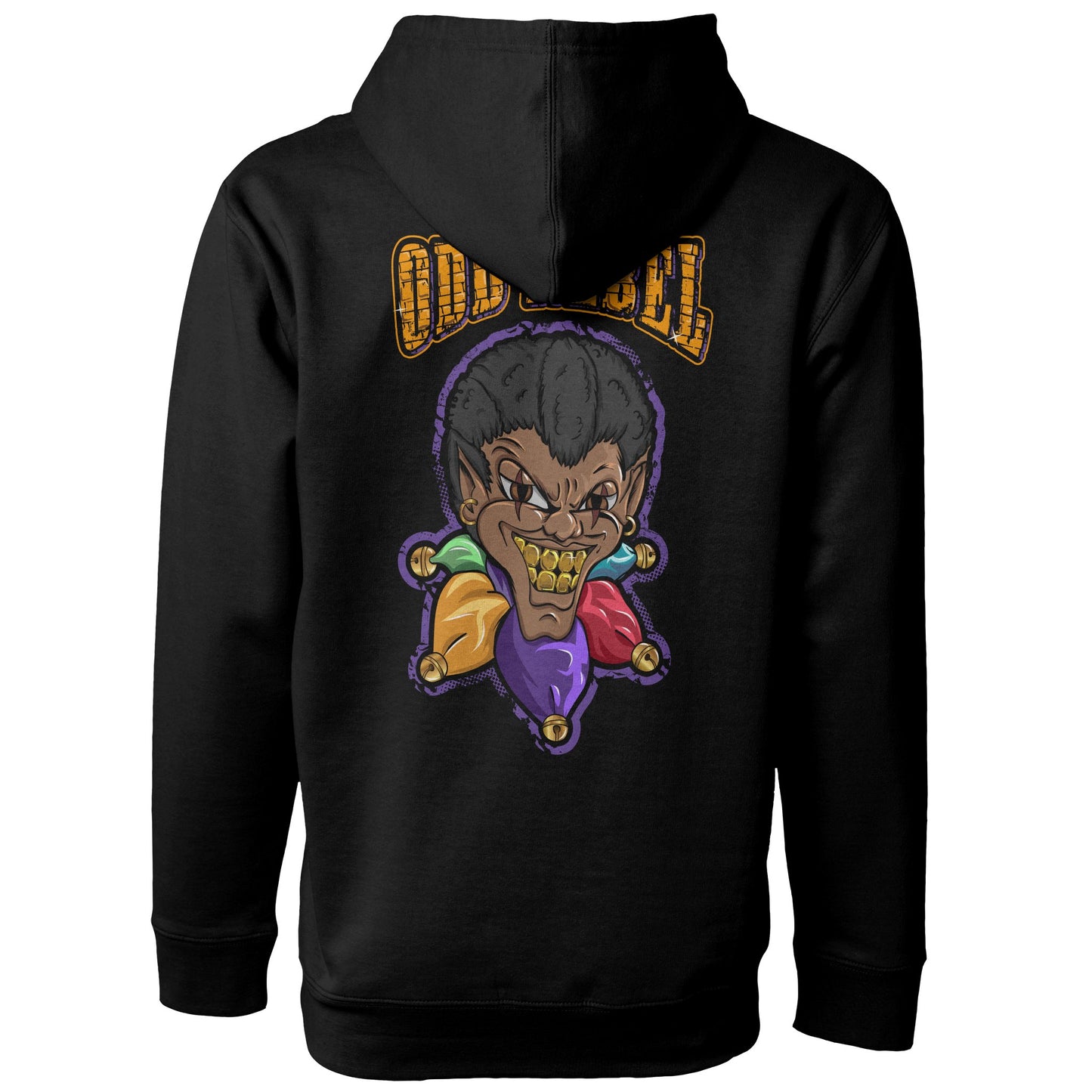 Rebel Joker black streetwear hoodie with bold graphic logo and pullover fit by Odd Rebel